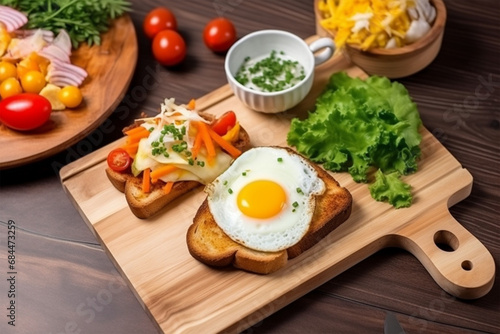 Homemade bread baked with cheese and fried egg