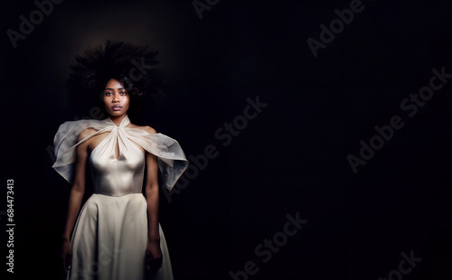 Wallpaper Mural Young black woman with a big afro wearing a white silk dress on a dark background. Torontodigital.ca