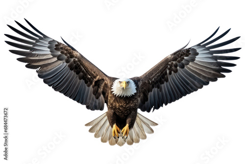 American Bald Eagle, Bald eagle flying isolated on transparent background. PNG cut out. Full body of eagle, wings are spread