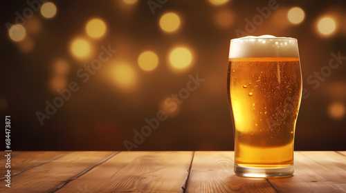  Fresh cold beer on wooden floor on gold background,PPT background 