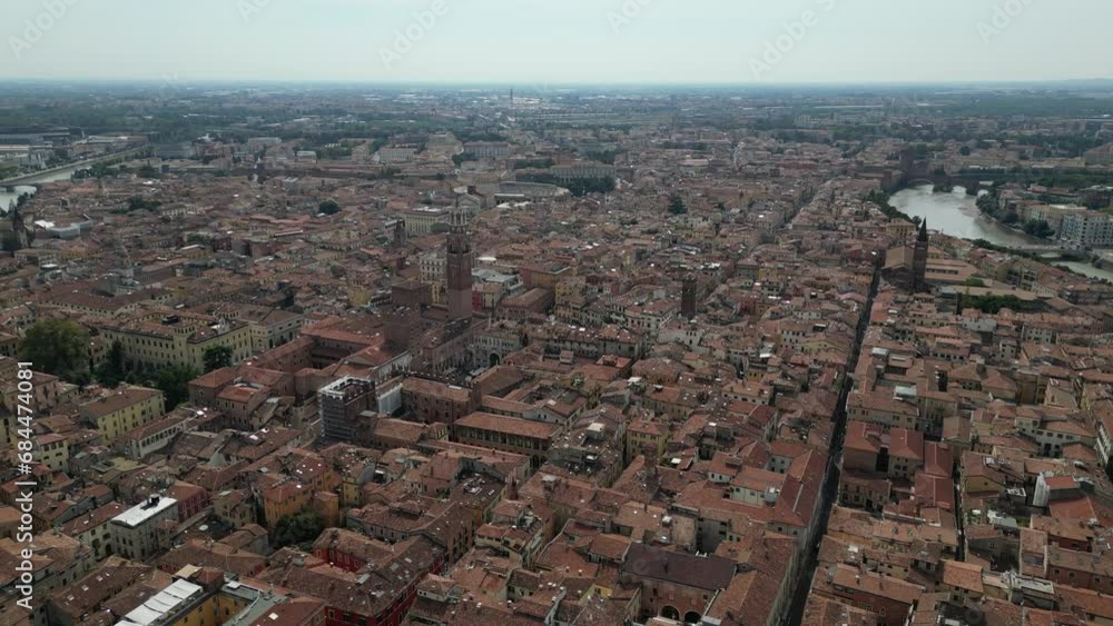 Aerial shot of the dense city landscape with red roof tops Lazise gardasee verona Aerial shot of the dense city landscape with red roof tops Lazise gardasee verona
