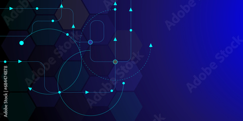 Abstract point and circle lines connection with hexagon shapes.  social networking. Big data visualization, communication technology background design.