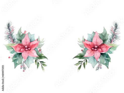 watercolor flowers pink and mint christmas garland clipart