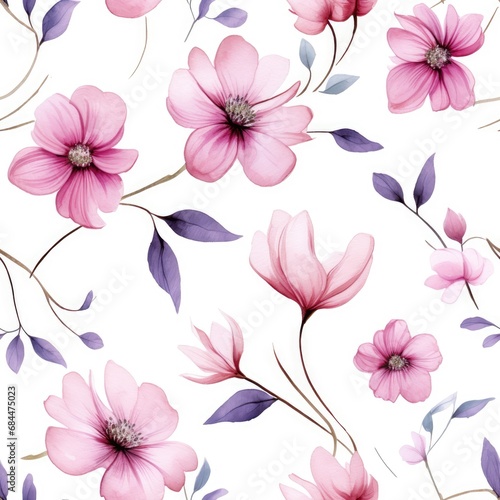 Seamless watercolor pattern with flowers and leaves. Floral pattern for wallpaper or fabric.