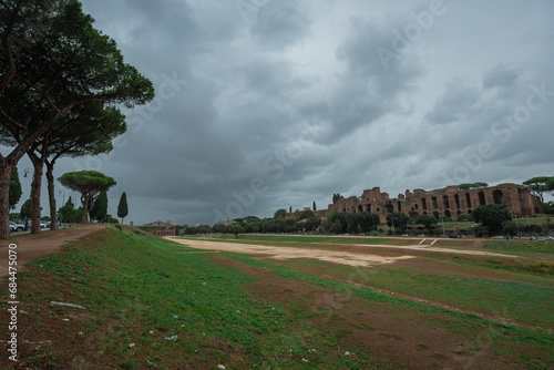 Southern part of Circo Massimo in Rome. Circus maximus was the biggest chariot racing stadium in ancient rome between aventine and palatine hills. photo