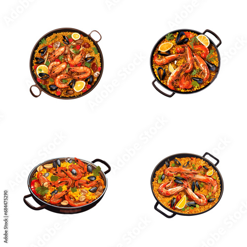 set of paella watercolor illustrations