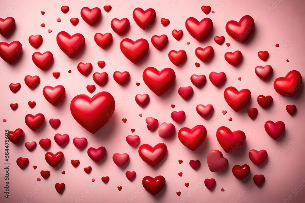 Elegant Valentine's Day background featuring red hearts with a glossy finish, arranged in a heart shape on a subtle gradient from pink to white Elegant Valentine's Day background featuring red hearts with a glossy finish, arranged in a heart shape on a subtle gradient from pink to white