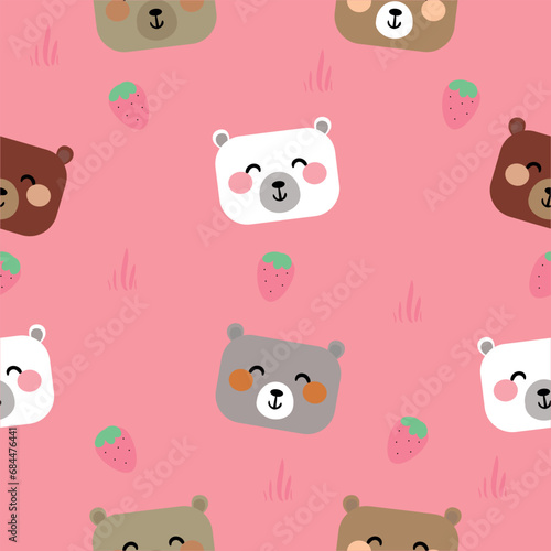 Wallpaper Mural Seamless teddy bear pattern, pink background cute wallpaper for gift wrapping paper, textile, colorful vector for kids, flat style Torontodigital.ca