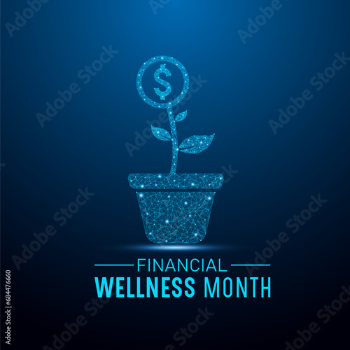 Financial wellness month is observed every year in january. January is financial wellness month. Low poly style design. Vector template for banner, greeting card, poster with Dark blue background.
