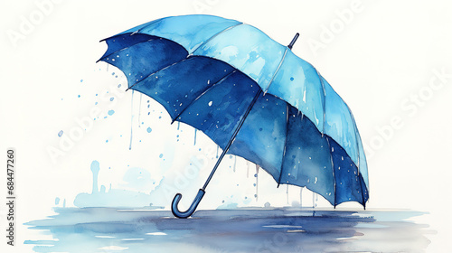 Watercolor of umbrella for Blue Monday, the saddest day of the year, Bright color. Generative Ai