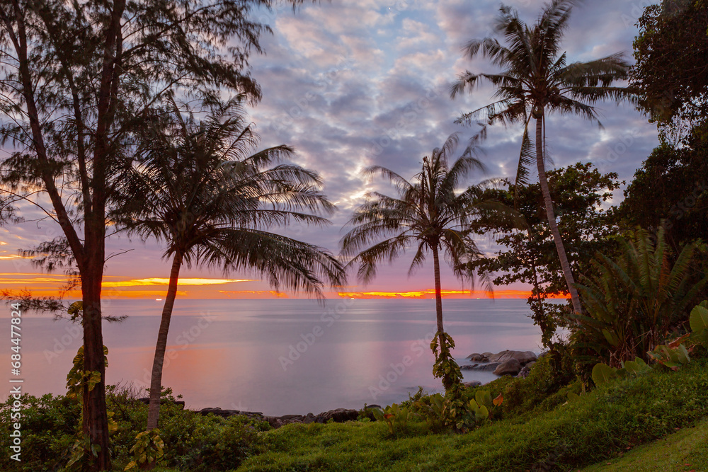 Beautiful sea sunset on the coast of Phuket island. Thailand..
