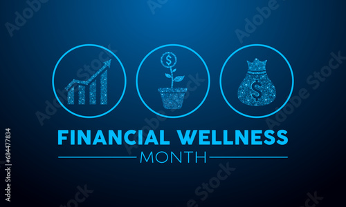 Financial wellness month is observed every year in january. January is financial wellness month. Low poly style design. Vector template for banner, greeting card, poster with Dark blue background.