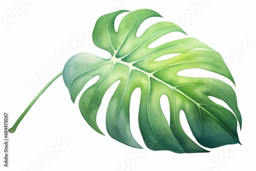 Watercolor monstera leaf isolated on white background. AI generative