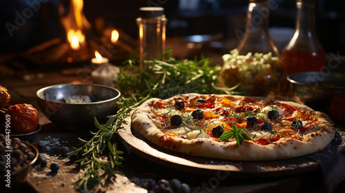 pizza with wine HD 8K wallpaper Stock Photographic Image 
