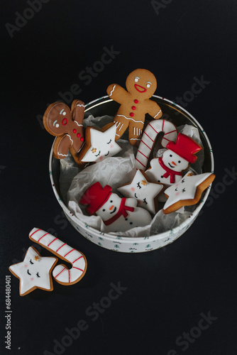 Diffeent colored gingerbread Christmas cookies photo