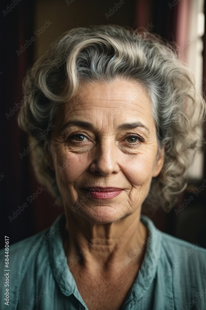 Portrait a middle-aged woman in 1940's with a face without makeup, happy eyes but don't laugh, her skin is not smooth. Portrait a middle-aged woman in 1940's with a face without makeup, happy eyes but don't laugh, her skin is not smooth.