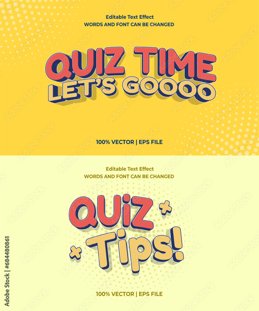 Editable text effect - Quiz Time and Quiz Tips 3d cartoon template style premium vector. Trendy color background
