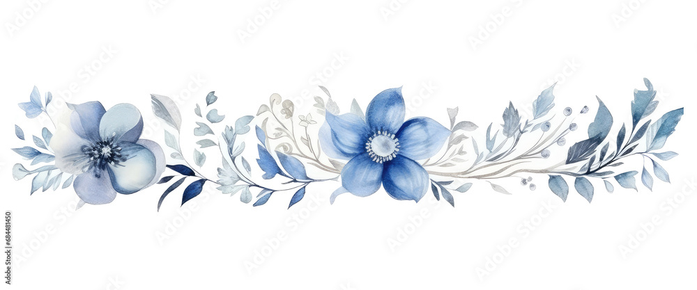 Fototapeta premium blue and grey watercolor floral frame for wedding invitation