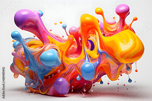 3D image of 3D image of 3D shapes floating fluid freeforms colourful. generative ai. photo