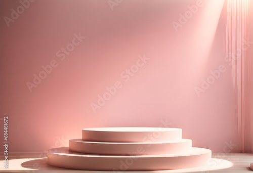 Empty stage with spotlight  and pink background. Podium  pedestal. for showing packaging and product. Platforms mockup product display presentation. Abstract composition in minimal design.