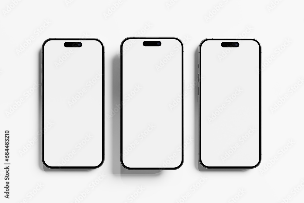 Iphone 15 and 15 Pro and 15 Pro Max White Blank 3D Rendering Mockup
