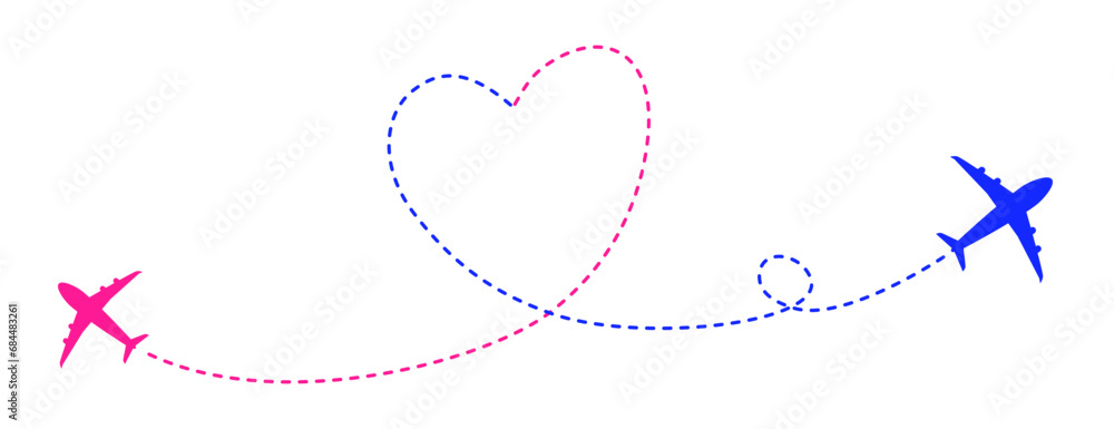 Two airplanes route in dash line heart shape. Vector Illustration Two airplanes route in dash line heart shape. Vector Illustration