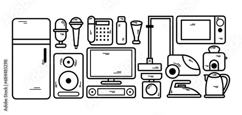 Hand Drawn Household Appliances Collection in Doolde Vector Element Illustration Style