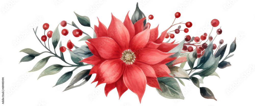 Christmas floral frame clipart, Watercolor winter border for greeting card and invitation