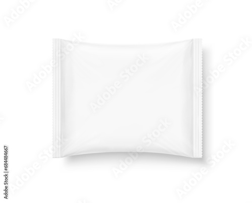 Food snack pillow bag mockup for frozen food and etc. Hight realistic illustration isolated on white background. Can be use for template your design, promo, adv. EPS10.