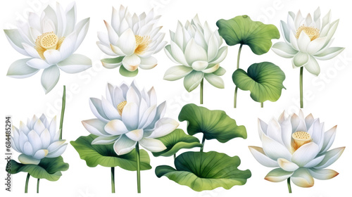 White lotus set, watercolor botanical illustration Hand-drawn floral illustration isolated on a white background isolated on white or transparent background