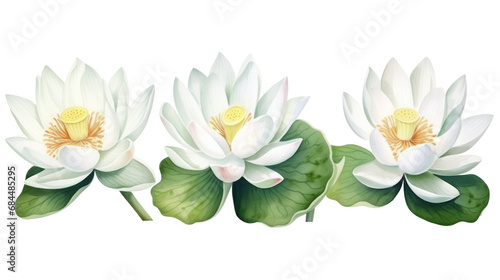 White lotus set, watercolor botanical illustration Hand-drawn floral illustration isolated on a white background isolated on white or transparent background photo