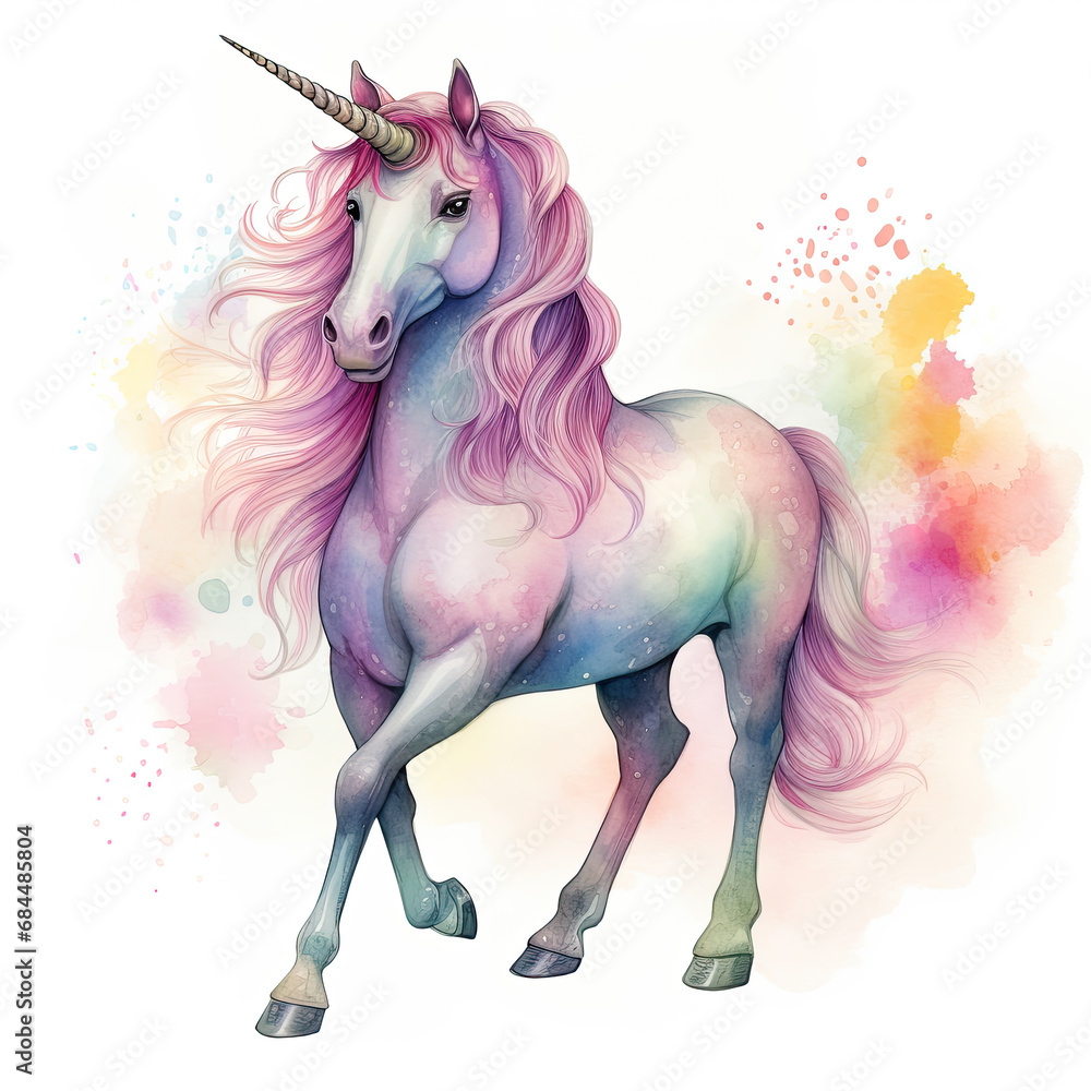 Naklejka premium Drawing cartoon unicorn Illustration, Generative Ai
