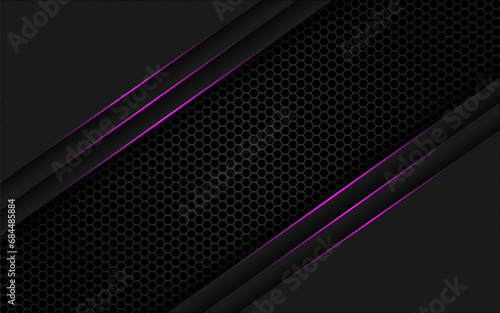 Dark steel mesh abstract background with purple glowing lines with space for design. Modern technology innovation concept background 