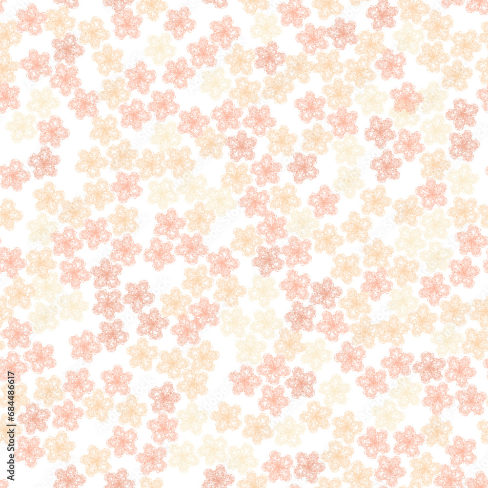 Beautiful watercolor flower seamless pattern vector. Pastel orange tone flowers on white background. Brushstroke flower garden. Acrylic brush strokes. Design for fabric, textile, dress, skirt, scarf
