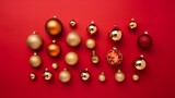 Golden and red christmas ball element in the red background for christmas decoration wallpaper