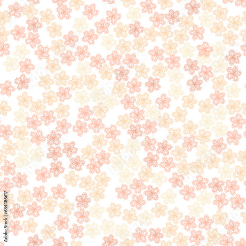 Beautiful watercolor flower seamless pattern vector. Pastel orange tone flowers on white background. Brushstroke flower garden. Acrylic brush strokes. Design for fabric, textile, dress, skirt, scarf