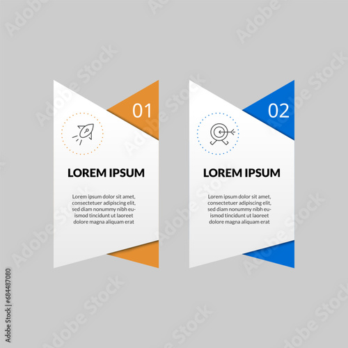 Minimal Business Infographics template. Timeline with 2 steps, options and marketing icons .
