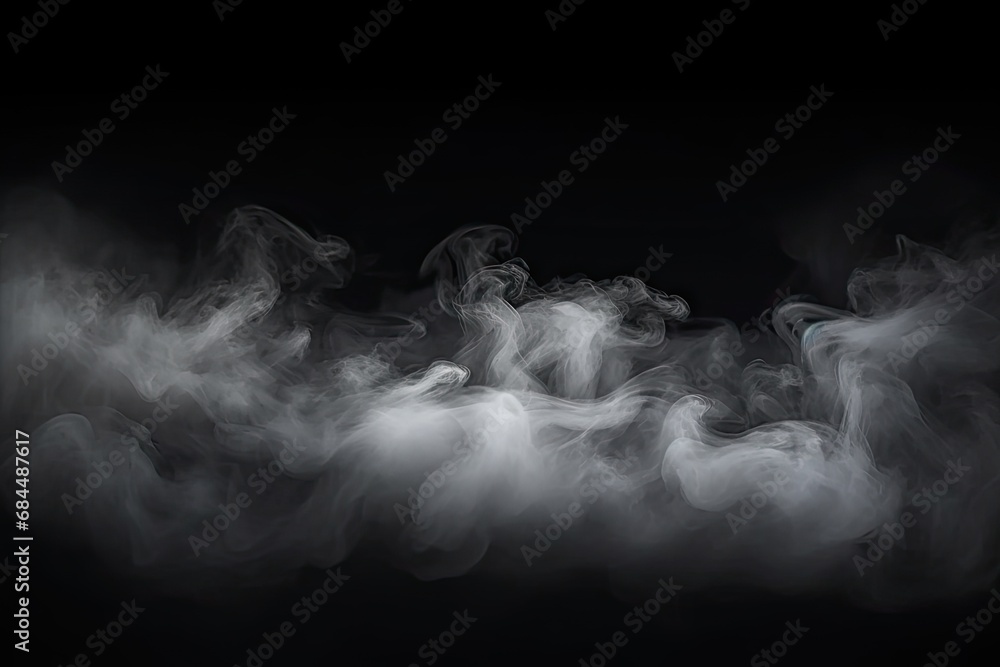 Ethereal elegance. Captivating display of delicate white smoke waves on dark background creating and elegant atmosphere perfect for adding touch of magic to design projects - obrazy, fototapety, plakaty 