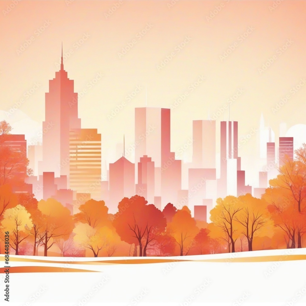 Fall season cityscape gradient design background. Ai image generative.