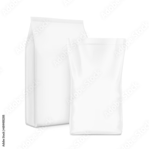 Vertical big heavy bag mockups for chemical products. High realistic. Vector illustration isolated on white background. Ready for use in presentation, promo, advertising and more. EPS10.