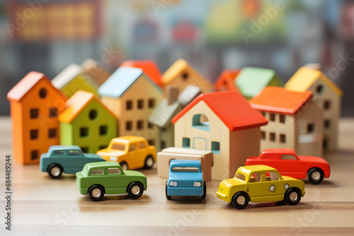 Multicolored Miniature Houses and car toy © katobonsai