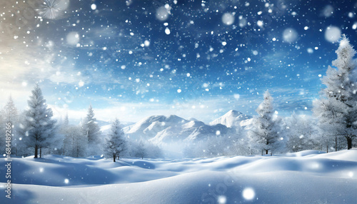 winter seasonal, snow falling down to pine tree and ground © Im