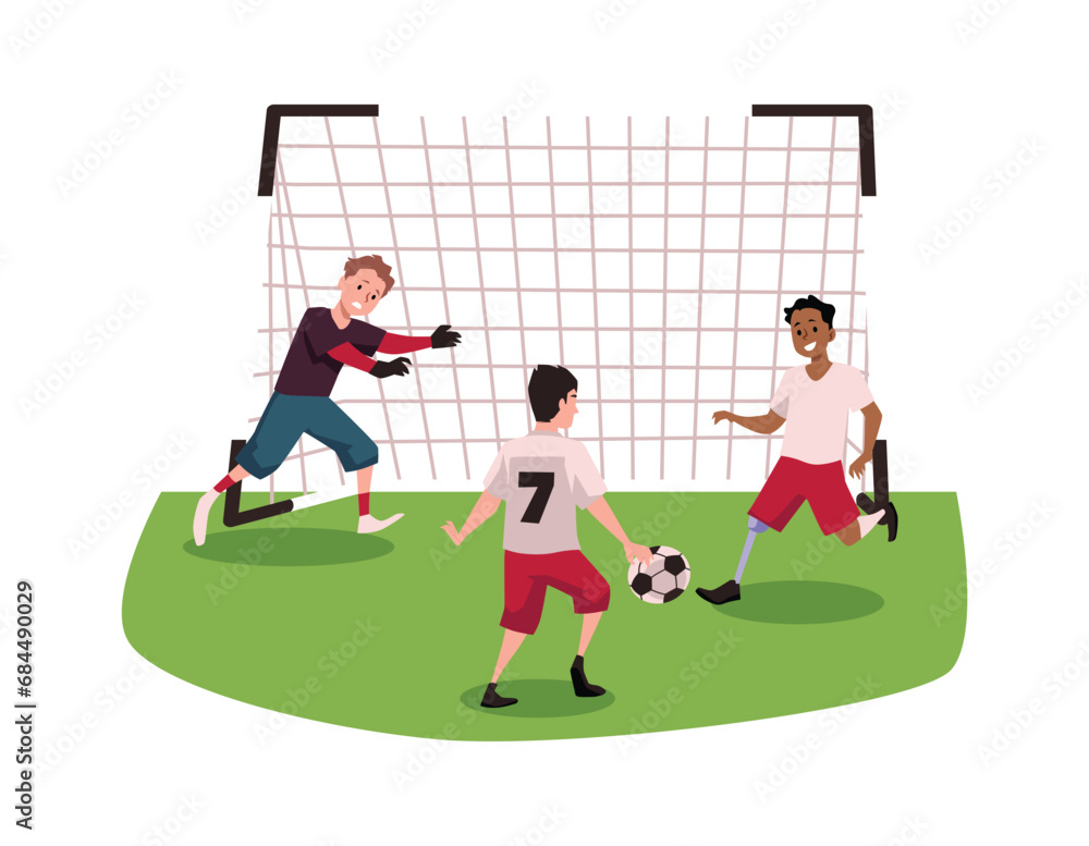 Fototapeta premium Disability people, children playing football, vector illustration