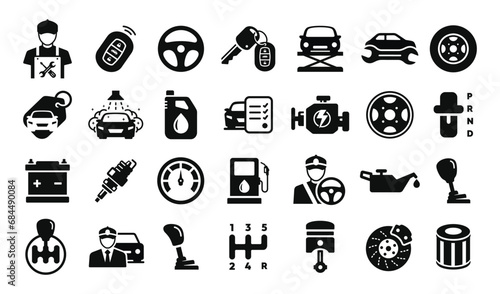 Automotive icon set vector isolated on white background. Car service icon set