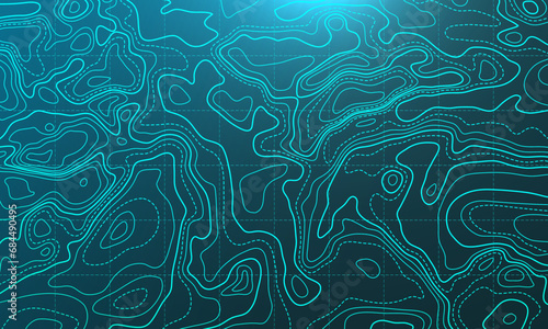 Ocean bottom topographic line map curvy wave isolines vector illustration.