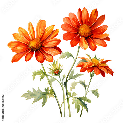 Mexican Sunflower  Flowers  Watercolor illustrations