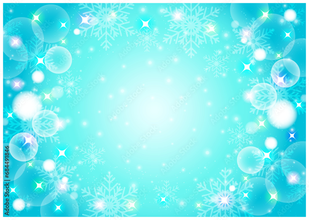 雪、冬、クリスマス、キラキラ、背景、かわいい、雪の結晶、イラスト、青