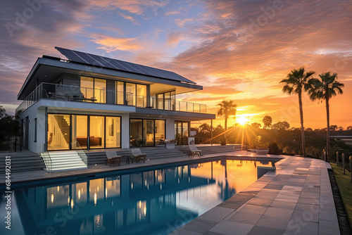 Constructed homes with solar panels on the roof.