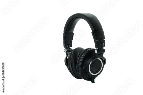 PNG, black, on-ear headphones isolated on white background.