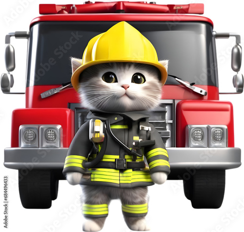 Cute Firefighter kitten character design.  photo